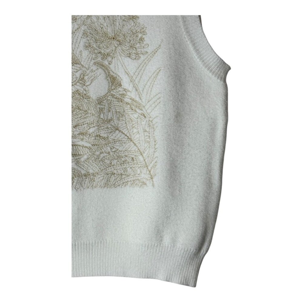 Anewsta Sweater Women Large White Gold Embroidered Floral Duck Knit Vest NWT - Picture 7 of 12